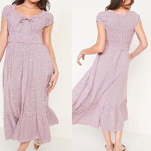 Old Navy Smocke fairy boho lavender Floral Maxi Dress baby doll flounce plus XXL